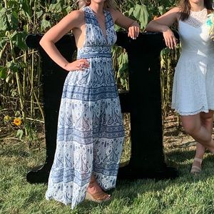 Blue and white maxi dress